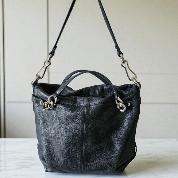 The Coach Brooke Convertible Hobo Bag F17165 Black Leather Top Handle Purse - Picture 1 of 16